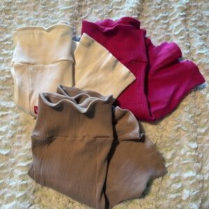 Stylish Ribbed Bike Shorts - White, pink, and Tan